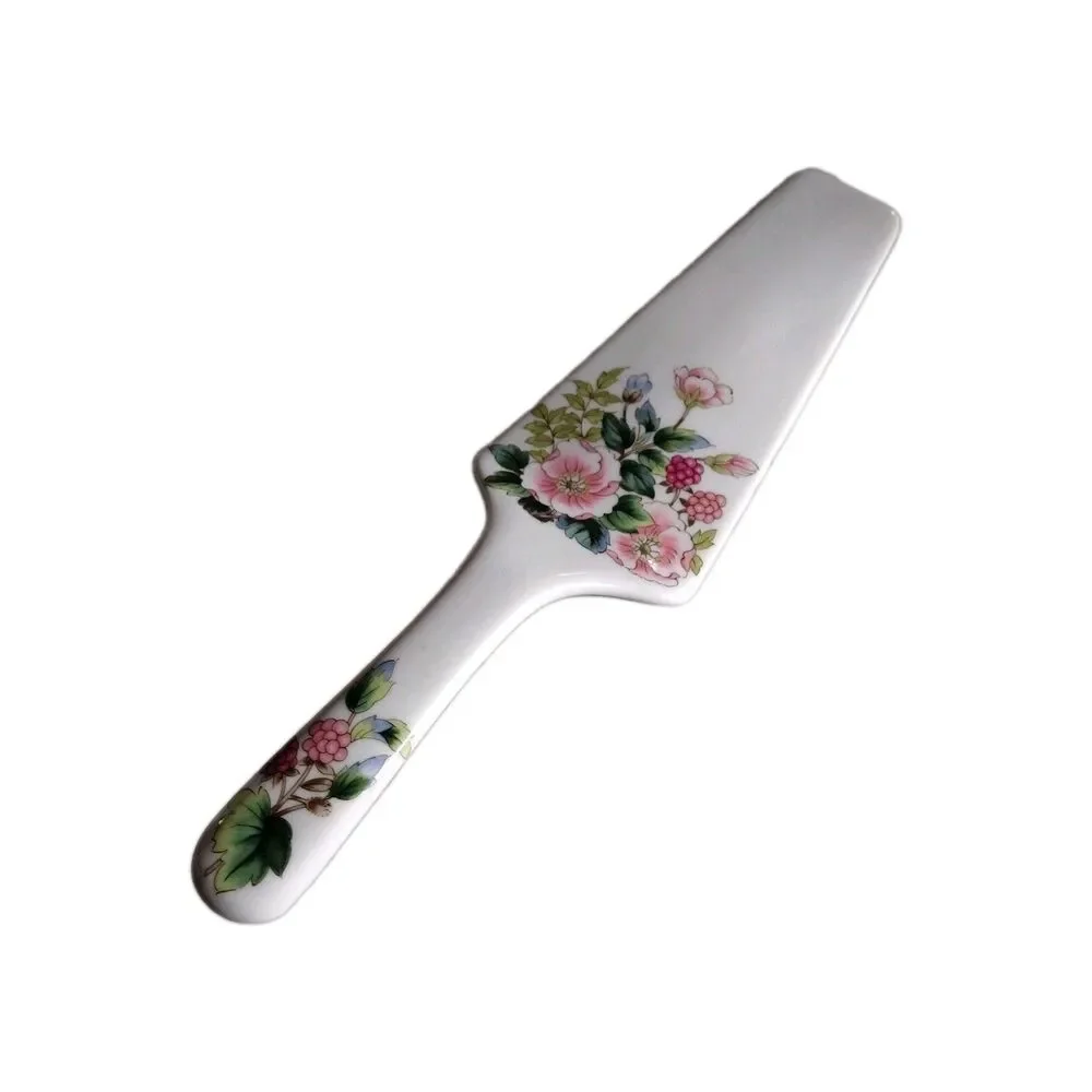 Andrea by Sadek White Floral Print Porcelain Pie Cake Server Vintage Japan 10 in